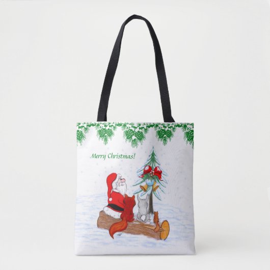 Weihnachtsmann mit Rabbit Fox und Eichhörnchen Tasche (Vorderseite)