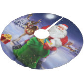 Weihnachtsmann mit Ren Polyester Weihnachtsbaumdecke (Schrägansicht)