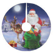 Weihnachtsmann mit Ren Polyester Weihnachtsbaumdecke (Vorderseite)