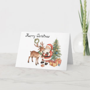 Weihnachtsmann mit Rentier fantasievoll Grußkarte Karte