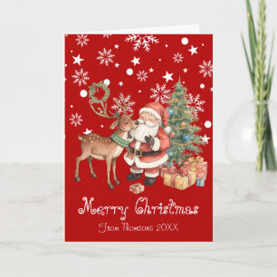 Weihnachtsmann mit Rentier fantasievoll Grußkarte Karte