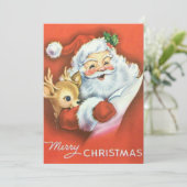 Weihnachtsmann mit Rentier Feiertagskarte (Stehend Vorderseite)