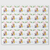 Weihnachtsmann mit Rentier, Heilige Beeren, Schnee Geschenkpapier (Flach)