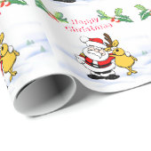 Weihnachtsmann mit Rentier, Heilige Beeren, Schnee Geschenkpapier (Rolleneckpunkt)