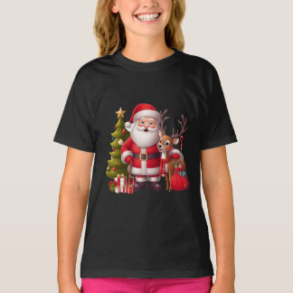 Weihnachtsmann mit Rentier und festlicher Baum - H T-Shirt