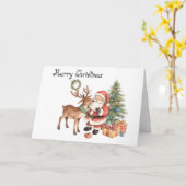 Weihnachtsmann mit Rentier verspielte Grußkarte Karte (Gelbe Blume)