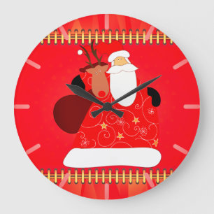 Weihnachtsmann mit Rentier Weihnachtsfeiertagen   Große Wanduhr