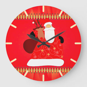Weihnachtsmann mit Rentier Weihnachtsfeiertagen   Große Wanduhr