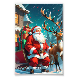 „Weihnachtsmann mit Rentieren ChristFoto Fotodruck