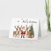 Weihnachtsmann mit Rentieren fantasievolle Grußkar