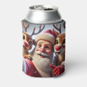 Weihnachtsmann mit Rentieren feiert Weihnachten Dosenkühler (Kanne Rückseite)