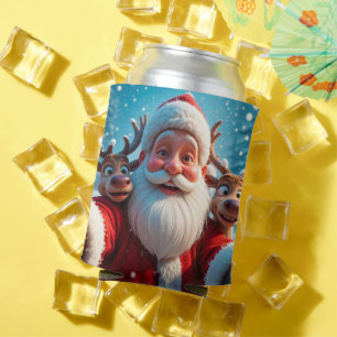 Weihnachtsmann mit Rentieren feiert Weihnachten Dosenkühler