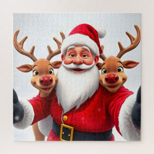 Weihnachtsmann mit Rentieren feiert Weihnachten Puzzle