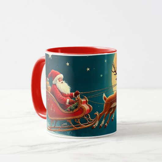 Weihnachtsmann mit Rentieren Tasse (Vorderseite Links)