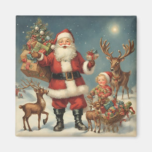 Weihnachtsmann mit Rentieren und Geschenken im Vin Magnet