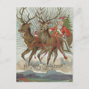 Weihnachtsmann mit Rentieren Vintage-Weihnachtskar Feiertagspostkarte