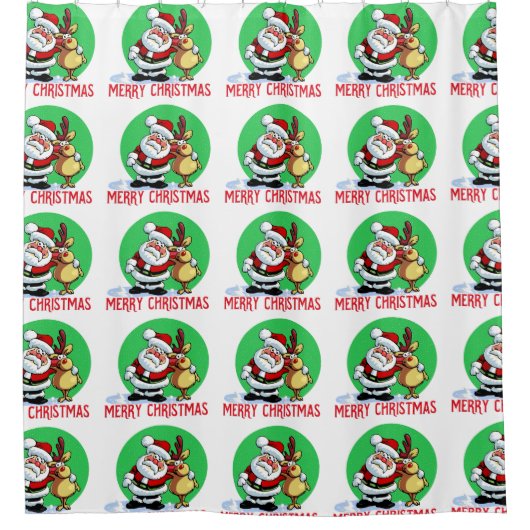 Weihnachtsmann mit Rentierfreund Duschvorhang (Vorderseite)