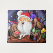 Weihnachtsmann mit Rentiers Funny Christmas Tapest Wandteppich (Vorderseite (Horizontal))