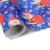 Weihnachtsmann mit riesigem Geschenksack Schneeflo Geschenkpapier (Rolleneckpunkt)
