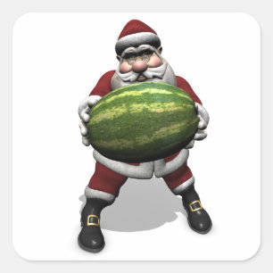 Weihnachtsmann mit riesiger Wassermelone Quadratischer Aufkleber