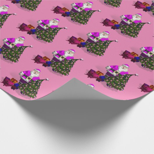 Weihnachtsmann mit rosa Ribbons Weihnachtsbaum Geschenkpapier (Ecke)