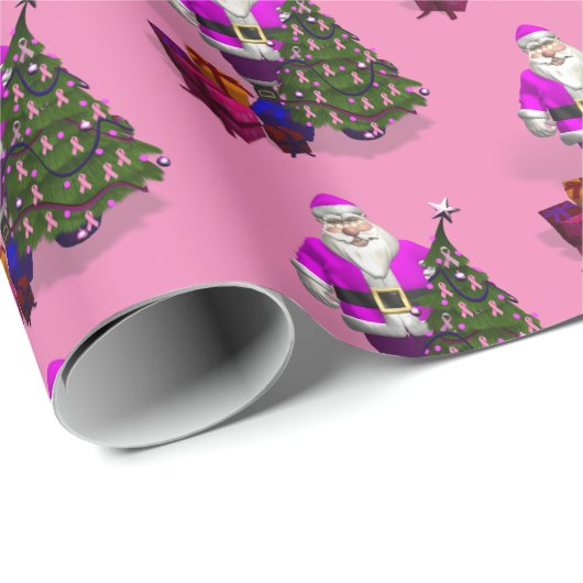 Weihnachtsmann mit rosa Ribbons Weihnachtsbaum Geschenkpapier (Rolleneckpunkt)