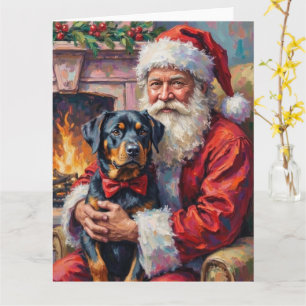 Weihnachtsmann mit Rottweiler Weihnachtskunst Karte