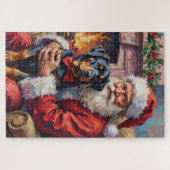 Weihnachtsmann mit Rottweiler Weihnachtskunst Puzzle (Horizontal)