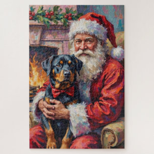 Weihnachtsmann mit Rottweiler Weihnachtskunst Puzzle