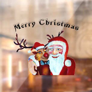 Weihnachtsmann mit Rudolph der Reindeer-Illustrati Fensteraufkleber