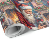 Weihnachtsmann mit Russisch Blau Katze Weihnachtsk Geschenkpapier (Rolleneckpunkt)