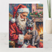 Weihnachtsmann mit Russisch Blau Katze Weihnachtsk Karte (Vorderseite)
