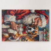 Weihnachtsmann mit Saint Bernard Weihnachtskunst Puzzle (Horizontal)
