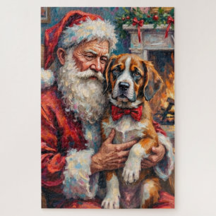 Weihnachtsmann mit Saint Bernard Weihnachtskunst Puzzle