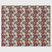 Weihnachtsmann mit Samojeden Weihnachtskunst Geschenkpapier (Flach)