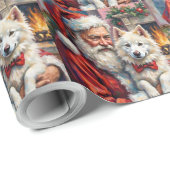 Weihnachtsmann mit Samojeden Weihnachtskunst Geschenkpapier (Rolleneckpunkt)