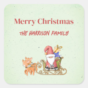 Weihnachtsmann mit Schlitten und Rentier Personali Quadratischer Aufkleber