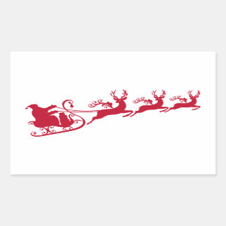Weihnachtsmann mit Schlitten und Rentieren, Weihna Rechteckiger Aufkleber