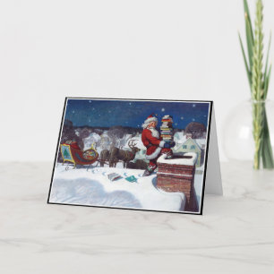 Weihnachtsmann mit Schlitten voller Bücher Karte