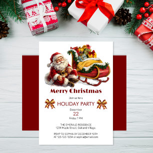 Weihnachtsmann mit Schlitten voller Geschenke Einladung