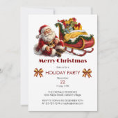 Weihnachtsmann mit Schlitten voller Geschenke Weih Einladung (Vorderseite)