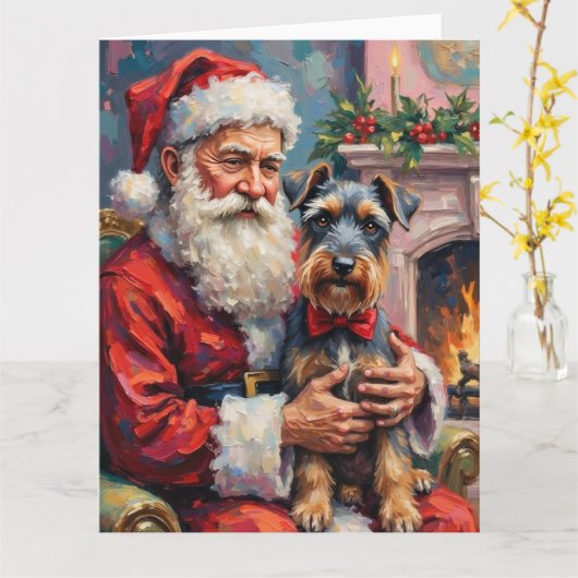 Weihnachtsmann mit Schnauzer - Weihnachtskunst Karte (Gelbe Blume)