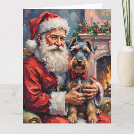 Weihnachtsmann mit Schnauzer - Weihnachtskunst Karte (Vorderseite)