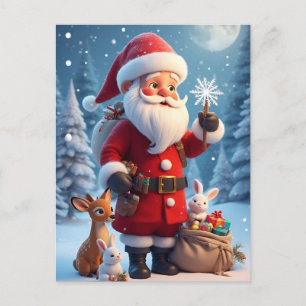 Weihnachtsmann mit Schneeflocke Weihnachtsszene Postkarte