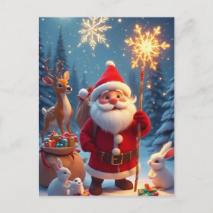 Weihnachtsmann mit Schneeflocke Weihnachtsszene Postkarte