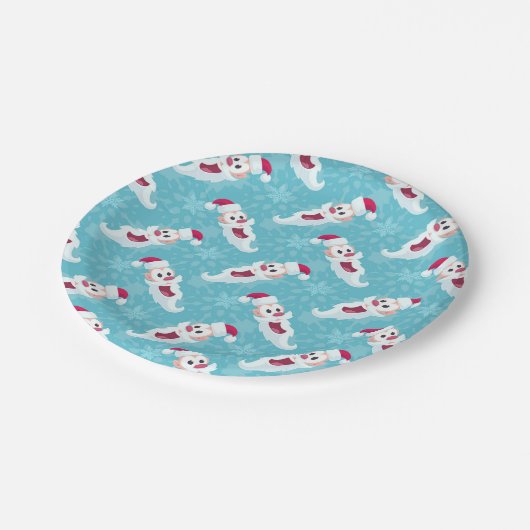 Weihnachtsmann mit Schneeflocken Pappteller (Schrägansicht)