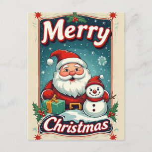 Weihnachtsmann mit Schneemann Frohe Weihnachten Postkarte