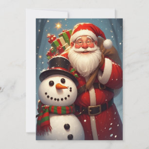 Weihnachtsmann mit Schneemann in einer Weihnachtss Karte