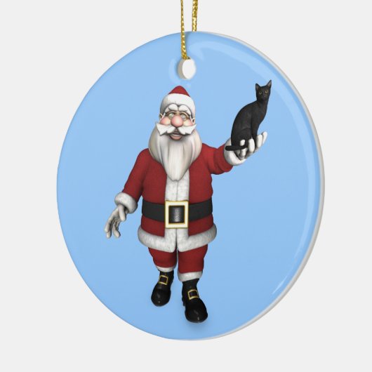 Weihnachtsmann mit schwarzer Katze Keramik Ornament (Links)