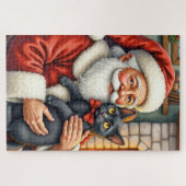 Weihnachtsmann mit schwarzer Katze - Weihnachtskun Puzzle (Horizontal)